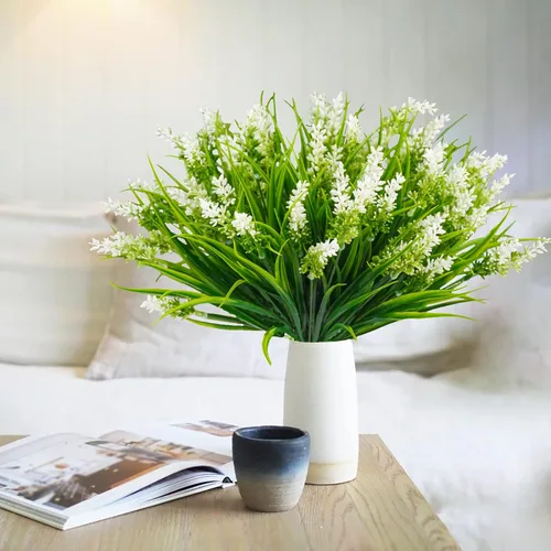 Miniatura 7 de Agusbagli 24 paquetes de plantas falsas de césped artificial, mono, vegetación de hierba de mono, resistente a los rayos UV, arreglo de arbustos