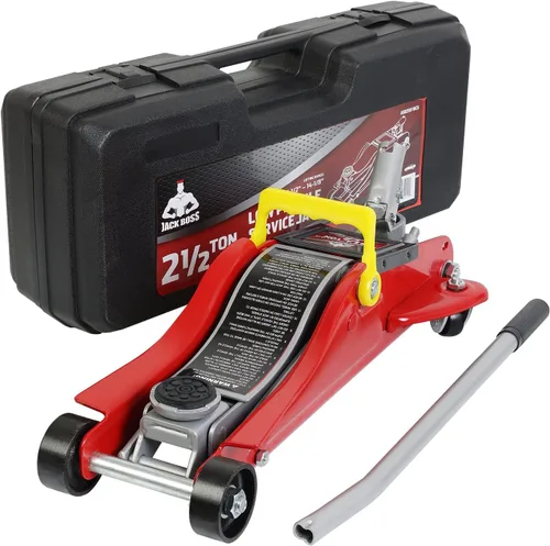 Jack Boss Gato Hidráulico de Carrito de Piso de 2.5 Toneladas (5500 Libras) de Perfil Bajo con Estuche de Almacenamiento Portátil, Rango de Rojo