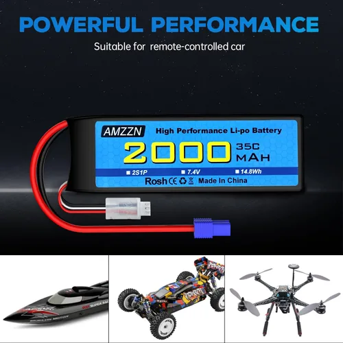 Miniatura 6 de Batería Lipo de 7.4V 2000mAh 35C 2S EC2 Plug Lipo con cable de carga USB para coche RC, modelo de camión, barco de control remoto, RC Quadcopter