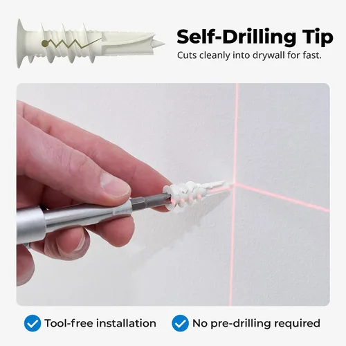 Miniatura 5 de Anclajes plásticos autoperforantes para paneles de yeso con tornillos #8, no requiere preparación de agujeros, soporta hasta 75 libras (10 unidades)