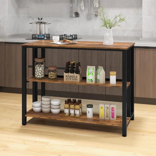 Miniatura 2 de COSTWAY Unidad de bar para el hogar, mesa de bar de 3 niveles con estantes de almacenamiento, marco de metal, almohadillas ajustables para los pies