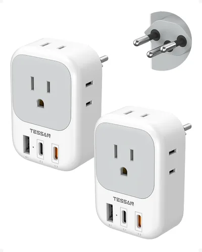 Miniatura 8 de Paquete de 2 adaptadores de enchufe de viaje europeos (sin conversión de voltaje), TESSAN adaptador de enchufe de EE. UU. a Europa con 4 tomas