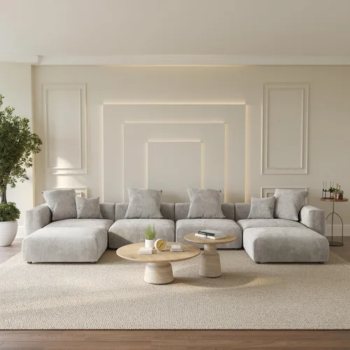 Miniatura 39 de WJShome Cloud Couch Sofá Seccional Modular, Sofá en Forma de L de 102 pulgadas con Otomana, Sofá de Pana Beige de 3 Asientos, Sofá Seccional