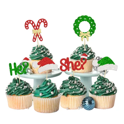 Miniatura 18 de Gyufise 24 piezas Adornos para cupcakes de jengibre de Navidad con purpurina, adornos para cupcakes de jengibre para revelar el género, púas