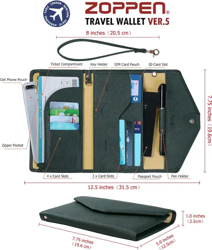Miniatura 3 de Zoppen - Billetera y porta pasaporte y documentos de viaje Ver5 para mujer con bloqueo Rfid y correa para la muñeca