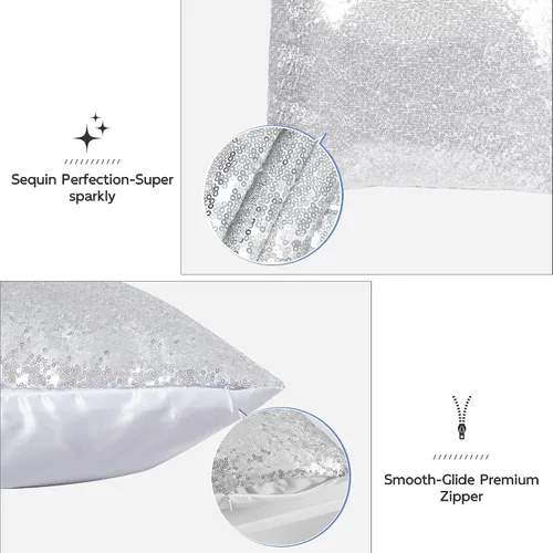 Miniatura 4 de Poise3EHome Fundas de almohada de lentejuelas de 18 x 18 pulgadas, fundas de almohada decorativas plateadas para sofá, cama, sala de estar, Navidad