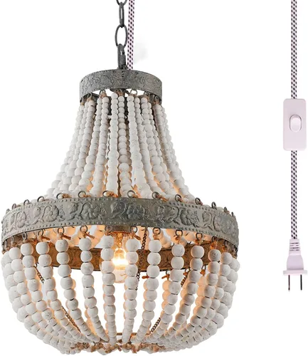 Miniatura 12 de Lámpara Colgante de Araña con Cuentas de Madera Bohemia Boho Playera Lámpara de Techo Accesorios de Iluminación