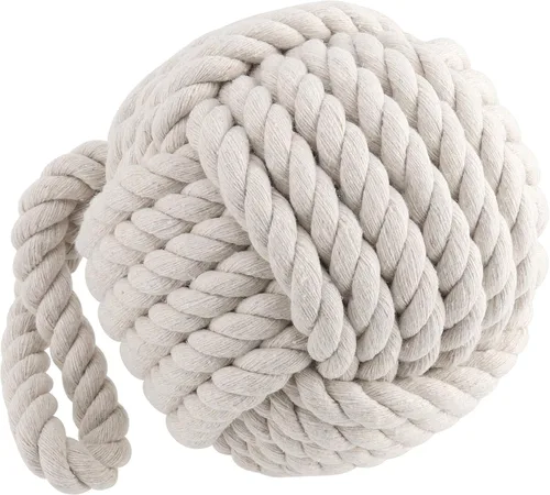 Miniatura 8 de Tope de puerta de algodón con nudo de cuerda, 2 piezas, tope de puerta de bola de cuerda náutica blanca crema, tope de puerta de bola de nudo pesado