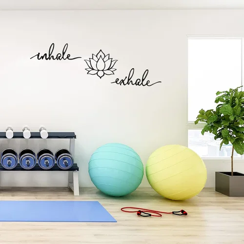 Miniatura 7 de Ferraycle Inhale Exhale, arte de pared para yoga, meditación, decoración de flor de loto, letrero de yoga, decoración de meditación de metal negro