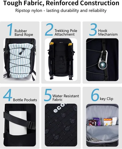 Miniatura 7 de ECOHUB Mochila pequeña de senderismo para hombres y mujeres, mochilas de viaje ligeras de 20 litros, resistentes al agua, para acampar, ciclismo