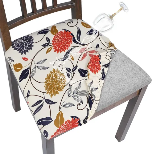 Miniatura 13 de SearchI Fundas impermeables de cuero PU para asientos de sillas de comedor, paquete de 6 fundas elásticas para sillas de comedor, protectores