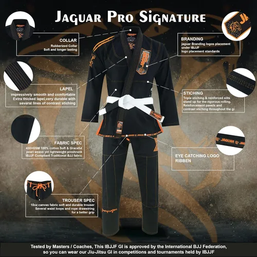 Miniatura 2 de Jaguar Pro Signature 2022 - Uniforme de kimono brasileño Jiu Jitsu BJJ unisex - Cinturón libre - Cumple con IBJJF