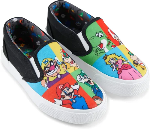 Nintendo Tenis deportivos Mario para niños, zapatos deportivos de lona sin cordones de Super Mario, Luigi, Kirby y Donkey Kong