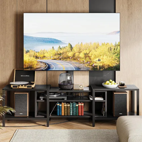 Miniatura 2 de IRONCK Soporte de TV de 79 pulgadas para televisores de hasta 85 pulgadas con soporte y toma de corriente, consola de TV de 3 niveles con estantes