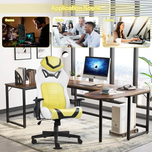 Miniatura 3 de Modern-Depo Sillas ergonómicas para juegos para adultos con espuma viscoelástica de alta densidad Silla de oficina cómoda giratoria, silla