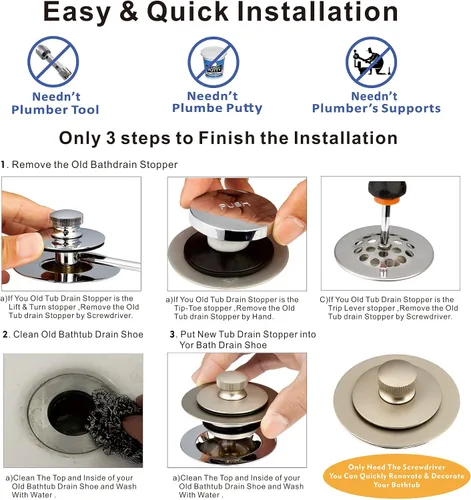 Miniatura 7 de Artiwell Tapón universal de drenaje de baño y tapa de elevación y giro, tapón de drenaje de bañera, reemplaza la elevación y giro, desagües