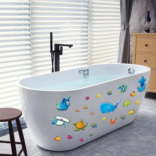 Miniatura 8 de TESWEY 24 calcomanías antideslizantes para bañera, diseño de vida marina de dibujos animados, de PVC, mate, para la habitación de los niños, baño