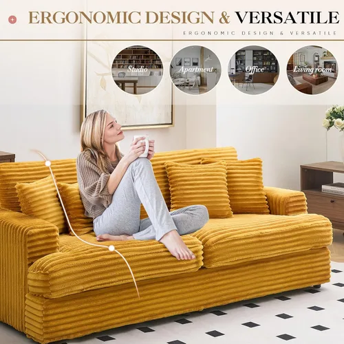 Miniatura 6 de Sofá de pana moderno de 79.3 pulgadas, sofá biplaza de pana con 4 almohadas y reposabrazos anchos, cómodo sofá tapizado de 2 plazas para sala