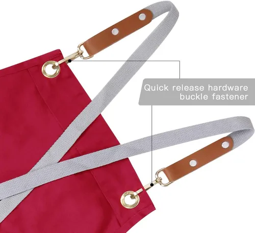 Miniatura 2 de Delantal de chef, delantal cruzado para hombres y mujeres con correas ajustables y bolsillos grandes, de lona, M - 2EG.