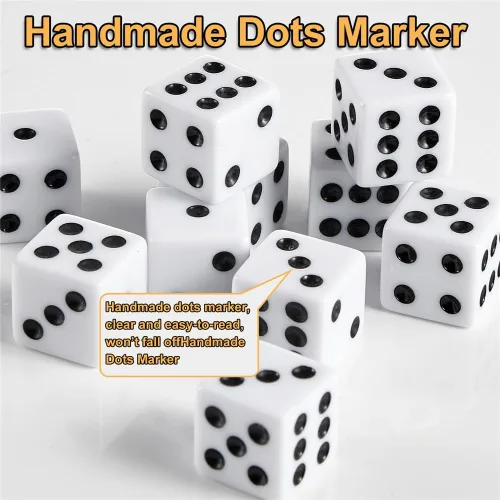 Miniatura 4 de Juego de dados de 100 piezas, dados blancos estándar de 0.63 pulgadas, dados opacos de seis caras con bolsa, dados blancos a granel de puntos negros