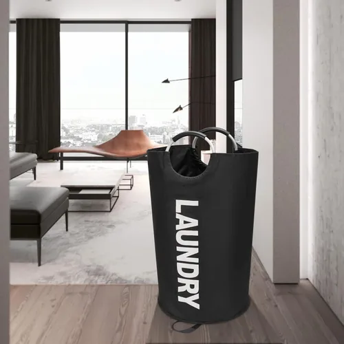 Miniatura 7 de Maxsilan - Cesta de lavandería grande de 90 L, cesta de ropa alta independiente, bolsa de lavandería plegable, color negro