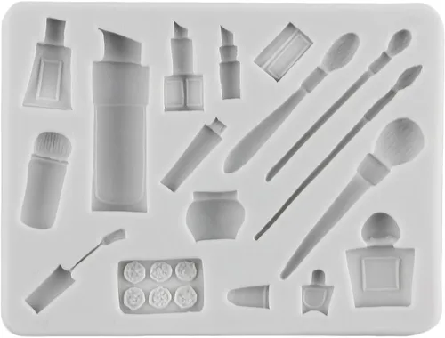 Miniatura 5 de Moldes de silicona con temática de maquillaje, moldes para fondant, para besos, labios, lápiz labial, perfume, pestañas, cepillo para decoración