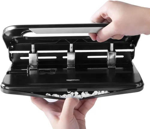 Miniatura 5 de Amazon Basics Perforadora de 2/3 agujeros, semiajustable, capacidad de 30 hojas, color negro