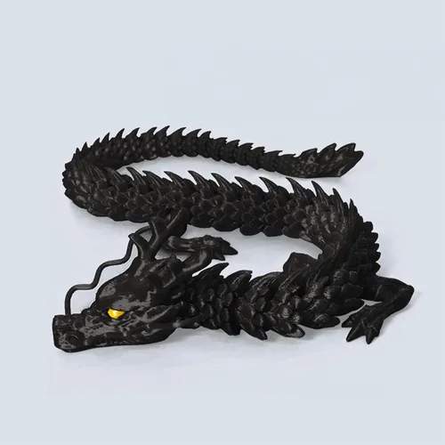 Juguete de dragón impreso en 3D articulado, figura de PLA flexible con ojos realistas, decoración de coche y escritorio, 17.7 in, negro