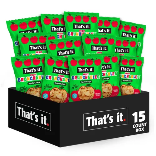 That's it. Frutas crujientes masticables (paquete de 15 unidades) de manzana, bocadillos saludables para niños, a base de plantas, sin OMG, sin