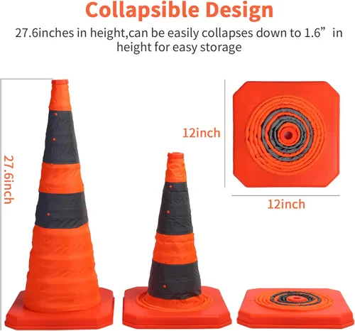 Miniatura 3 de Sunnyglade [Paquete de 4] Conos de tráfico plegables de 28 pulgadas con luz LED, cono de seguridad reflectante multiusos desplegable (naranja x4)