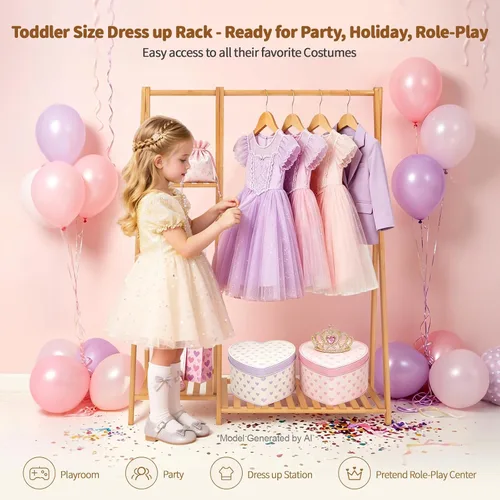 Miniatura 5 de Percheros pequeños para ropa, perchero para colgar ropa de niños, perchero de madera de bambú con estantes, estante de esquina independiente