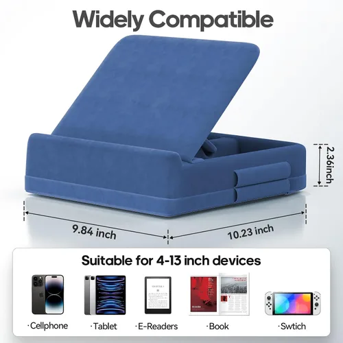 Miniatura 8 de KDD - Soporte de almohada para tableta con almacenamiento, soporte plegable para iPad para regazo, escritorio y cama, base de almohadilla suave
