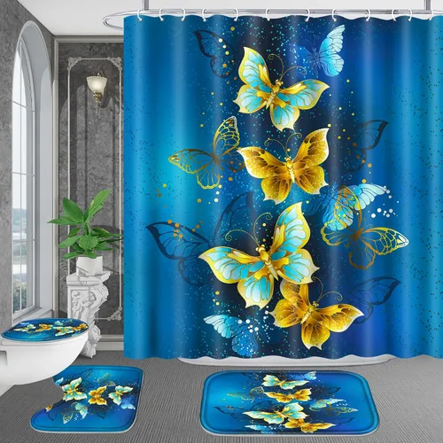 Miniatura 13 de Poedist - Juego de cortinas de ducha para baño, 4 piezas, estampado de leopardo rosa, estilo brillante, incluye cortinas de ducha y tapetes