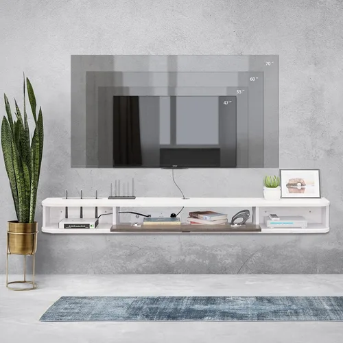 Miniatura 7 de Pmnianhua Consola de TV flotante, consola multimedia montada en la pared de 55 pulgadas, mueble de TV flotante, soporte de TV flotante moderno