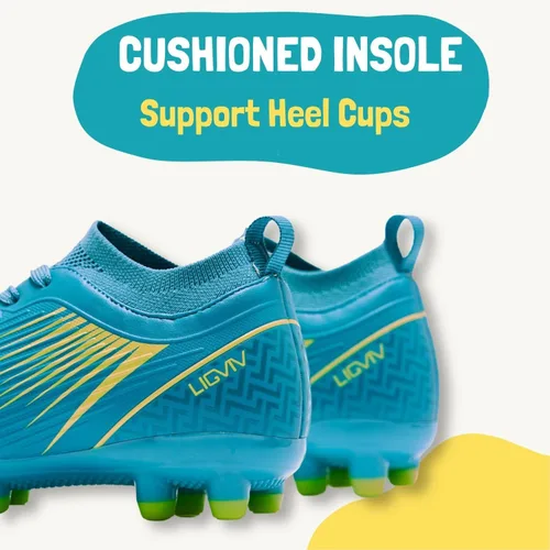Miniatura 5 de LIGVIV Boys Girls Soccer Cleats - Kids Dynamic Collar Football Shoes - Firm Ground Outdoor Green Blue