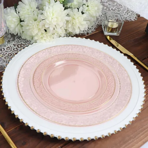 Miniatura 2 de Efavormart - Paquete de 10 platos de postre de plástico martillado de oro rosa rubor de 7.5 pulgadas con borde dorado, platos redondos desechables