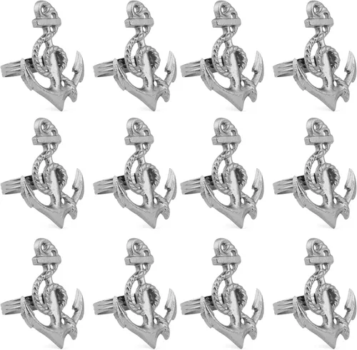 Miniatura 13 de ALPHA Living HOME Juego de 12 servilleteros de alta calidad, 100% metal, decoración de mesa resistente al óxido, servilleteros antiguos de concha