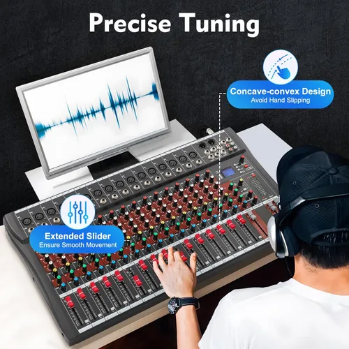 Miniatura 6 de Mezclador de audio de 16 canales, consola de mezcla de tablero de sonido, mezclador de sonido DJ con USB y Bluetooth, mezclador de audio de estudio