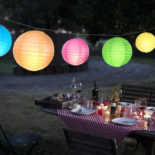 Miniatura 5 de DazzLiteer 12 linternas de papel blanco con luz LED, decoraciones redondas colgantes de papel para cumpleaños, bodas, fiestas, decoración del hogar