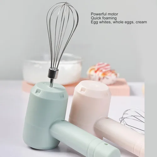 Miniatura 2 de Hztyyier Batidora de mano eléctrica recargable por USB, portátil, inalámbrica, para hornear, pastel, huevo, crema, potente (cian claro)