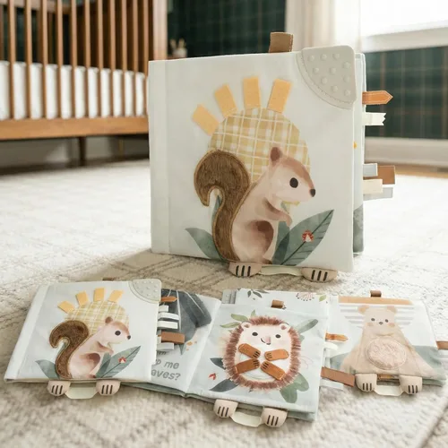 Miniatura 8 de Libro suave para bebé con páginas táctiles y de textura - Lindo libro sensorial para bebés de 0-6, 6-12 y 12-18 meses con espejo y papel arrugado