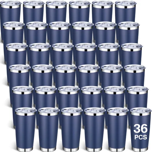 Miniatura 18 de Sieral Paquete de 36 vasos de acero inoxidable a granel con tapa, aislamiento al vacío de doble pared, taza de café de viaje con recubrimiento