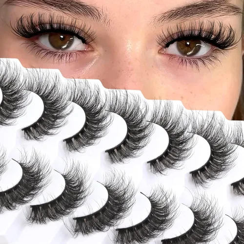 Veleasha Pestañas Postizas Wispy de Visón Sintético Esponjosas Hechas a Mano Pestañas Falsas Aspecto Natural Paquete de 7 Pares Pestañas de Ojo de