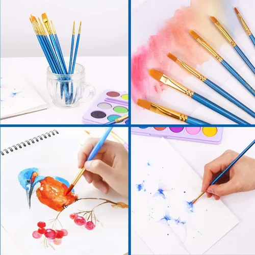 Miniatura 5 de Juego de pinceles de pintura acrílica, 5 paquetes/50 cepillos de pelo de nailon para todo uso, óleo, acuarela, pintura, artista, kits profesionales