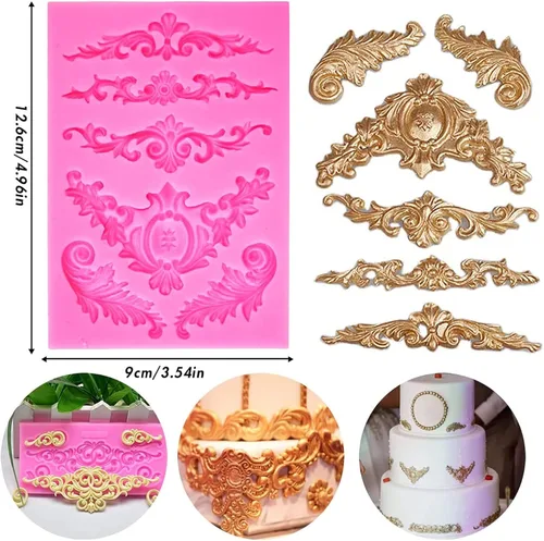 Miniatura 8 de Moldes de silicona estilo barroco, moldes de encaje de volutas y encaje para fondant, molde de flor en relieve vintage, molde de filigrana 3D