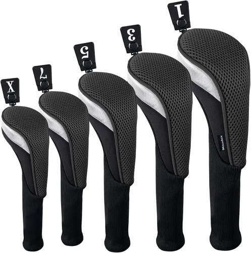 Andux 5 unids/set Golf 460cc conductor Fairway madera club cabeza cubre cuello largo reemplazable no. etiquetas