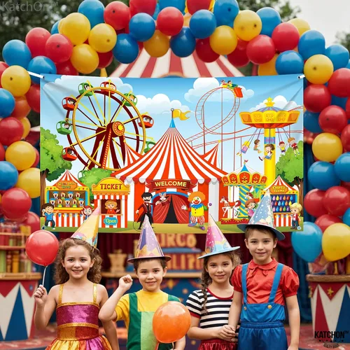 Miniatura 6 de KatchOn, Fondo de carnaval extragrande para juegos de carnaval - 72 x 44 pulgadas Decoraciones de fiesta temática de carnaval Decoraciones