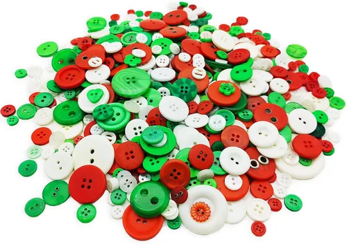 Miniatura 5 de 600-700Pcs Botones de Navidad para manualidades, surtidos en rojo, blanco y verde, botones de Navidad para costura, manualidades, decoración DIY