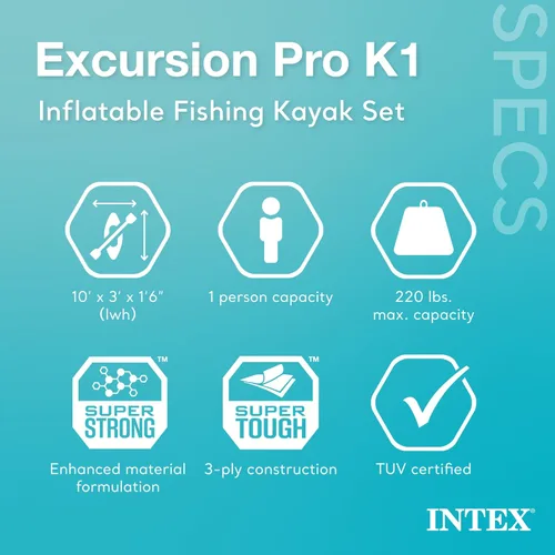 Miniatura 5 de INTEX 68303EP Excursion Pro K1 Juego de kayak inflable: incluye remos de kayak de lujo de 86 pulgadas y bomba de alto rendimiento - PVC SuperTough