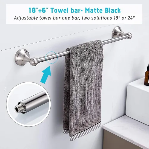 Miniatura 4 de Juego de accesorios de baño de 8 piezas (barra de toalla ajustable, anillo de toalla, soporte de papel higiénico, gancho para toalla), accesorios